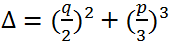 the discriminant of the cubic equation y^3+ py+q=0