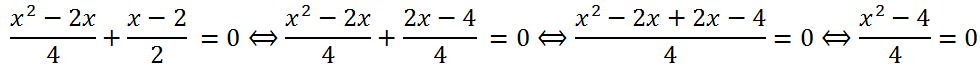 Solving an incomplete quadratic equation (x^2-2x)/4+(x-2)/2=0