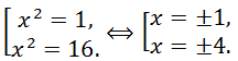 Solving of the biquadratic equation x^4-17x^2+16=0