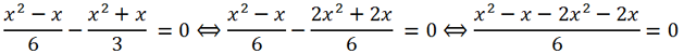 Solving the quadratic equation (x^2-x)/6-(x^2+x)/3 =0