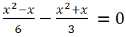 Solving the quadratic equation (x^2-x)/6-(x^2+x)/3 =0