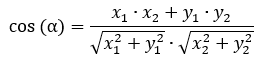 Formula for the cosine of the angle between vectors